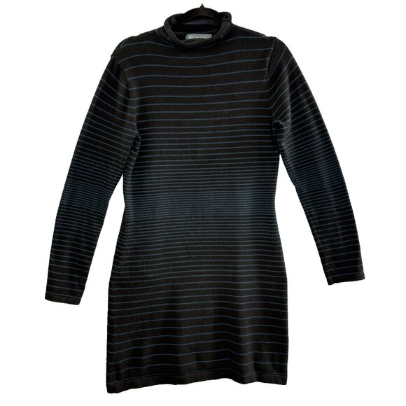 TITLE NINE Women Turtleneck Sweater Dress Sz M Black Striped Long Sleeves 93-8 - Picture 1 of 11